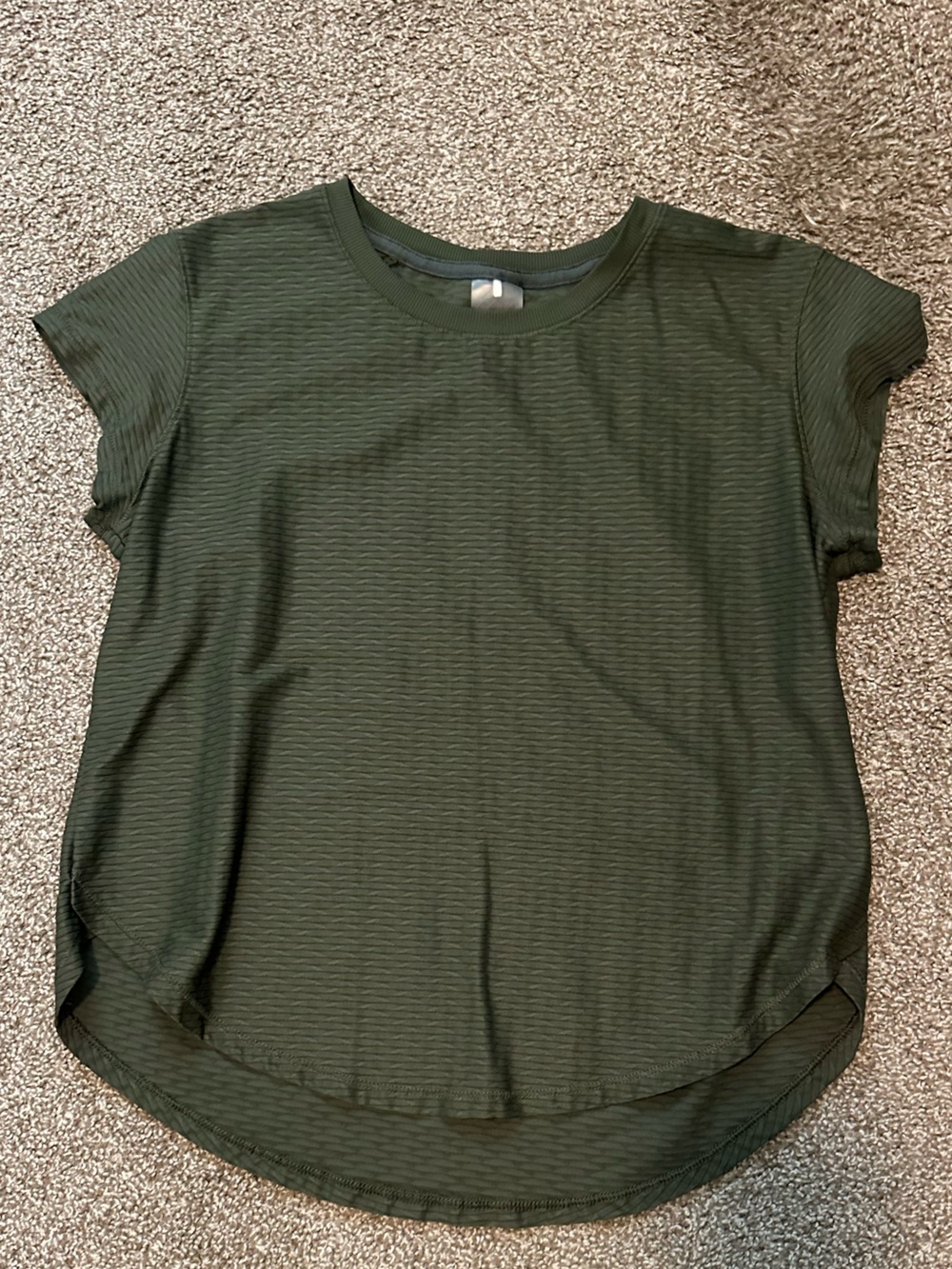 CALIA Ribbed Textured Short Sleeve Workout Top Olive Green Size M